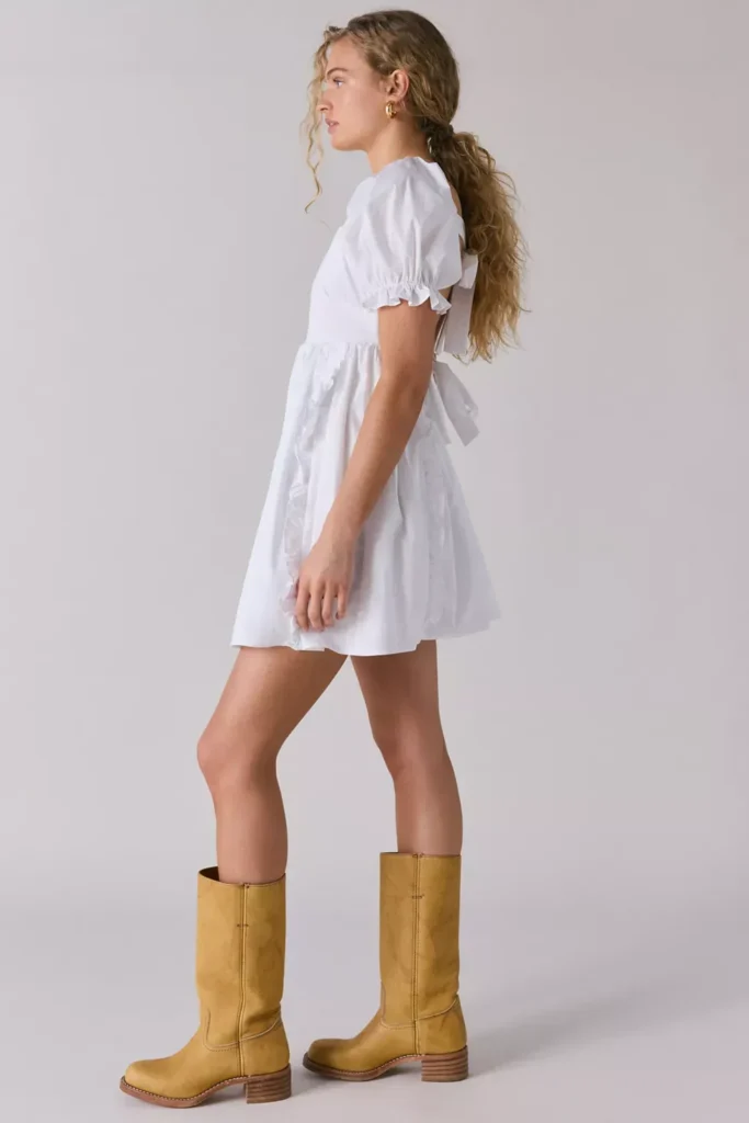 Double Tie-Back Bow Ruffle Babydoll Mini Dress Full Size Image 3