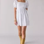 Double Tie-Back Bow Ruffle Babydoll Mini Dress Thumbnail 1