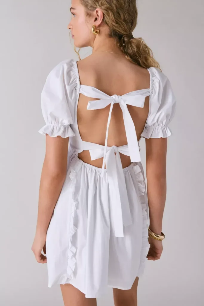 Double Tie-Back Bow Ruffle Babydoll Mini Dress Full Size Image 2