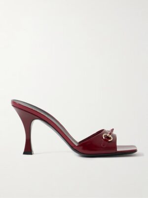 GUCCI Selene Horsebit-Embellished Patent-Leather Mules