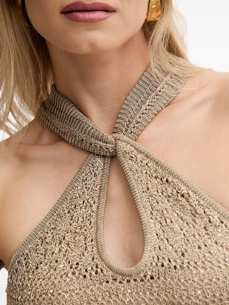 Halterneck Knitted Maxi Dress Full Size Image 3