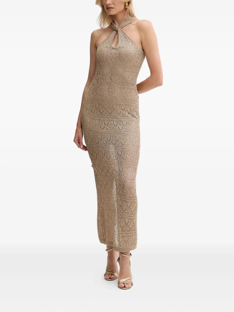 Halterneck Knitted Maxi Dress Full Size Image 5