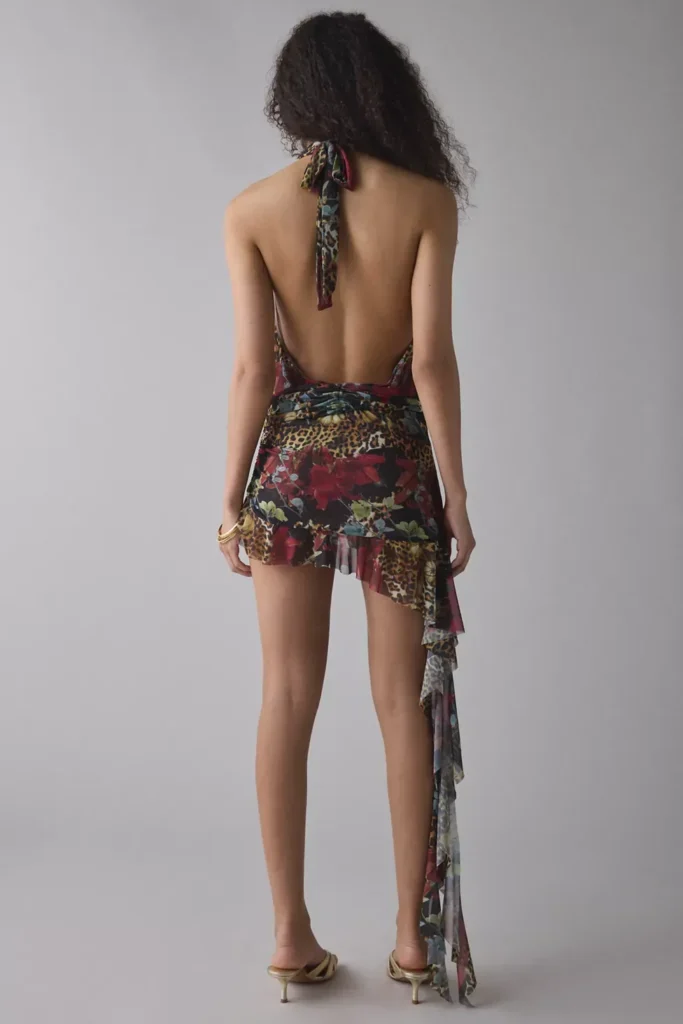 Cindy Plunge Halter Open-Back Mini Dress Full Size Image 3