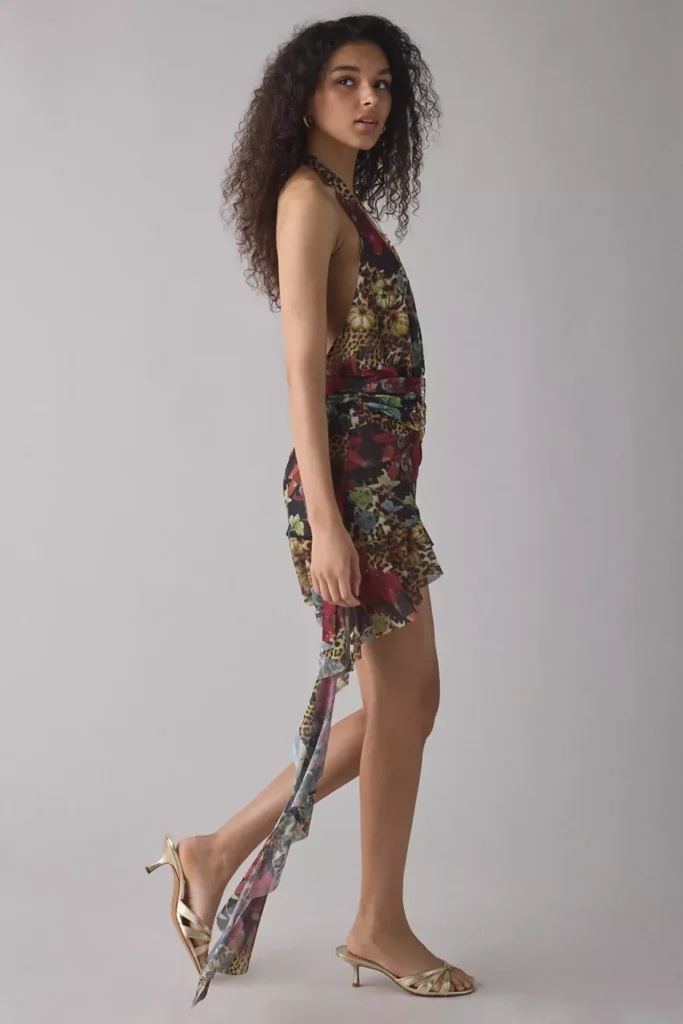 Cindy Plunge Halter Open-Back Mini Dress Full Size Image 4
