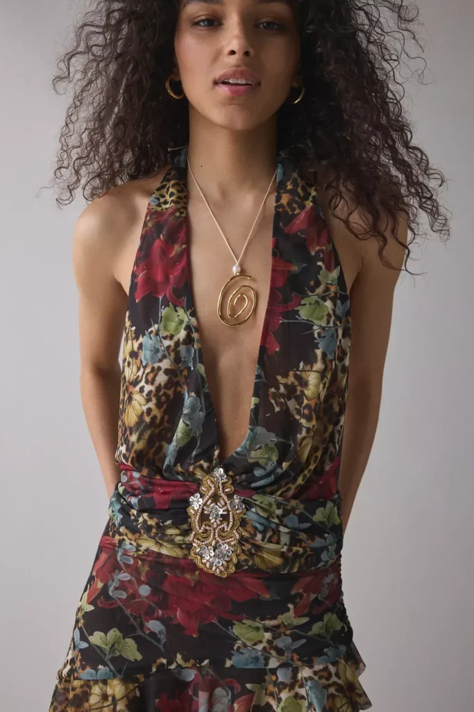 Cindy Plunge Halter Open-Back Mini Dress Full Size Image 2