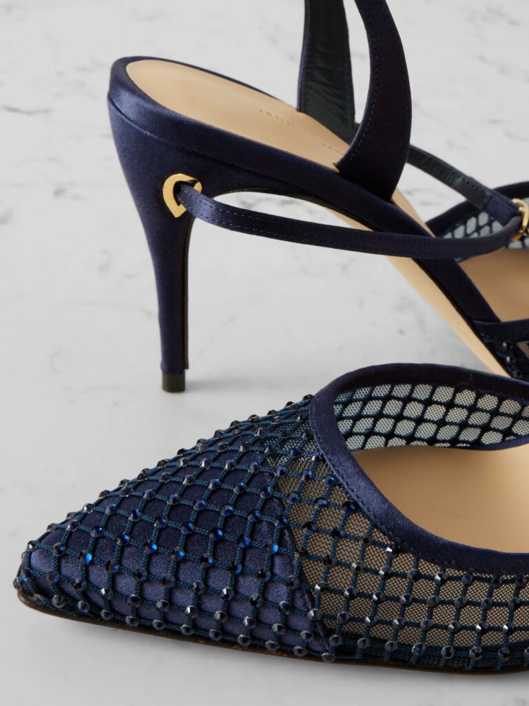 Vittorio 85 Crystal-Embellished Mesh and Satin Slingback Pumps Full Size Image 3