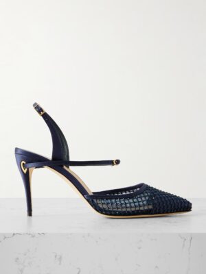 JENNIFER CHAMANDI Vittorio 85 Crystal-Embellished Mesh and Satin Slingback Pumps