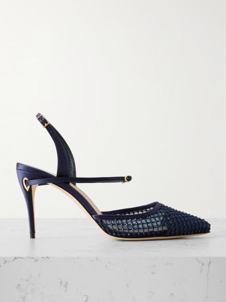 Vittorio 85 Crystal-Embellished Mesh and Satin Slingback Pumps Full Size Image 1