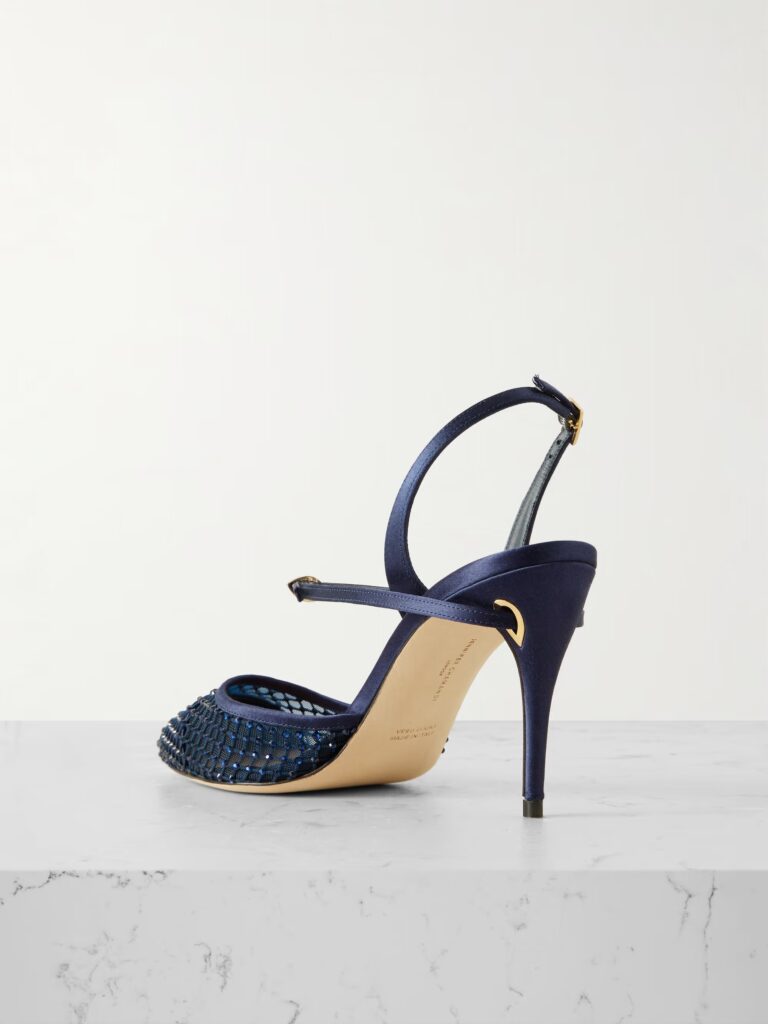 Vittorio 85 Crystal-Embellished Mesh and Satin Slingback Pumps Full Size Image 2