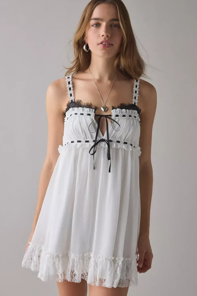 Adelaide Lace + Ribbon Trim Babydoll Mini Dress Full Size Image 3