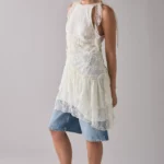 Alicia Asymmetric Cascading Ruffle Lace Mini Dress Thumbnail 4