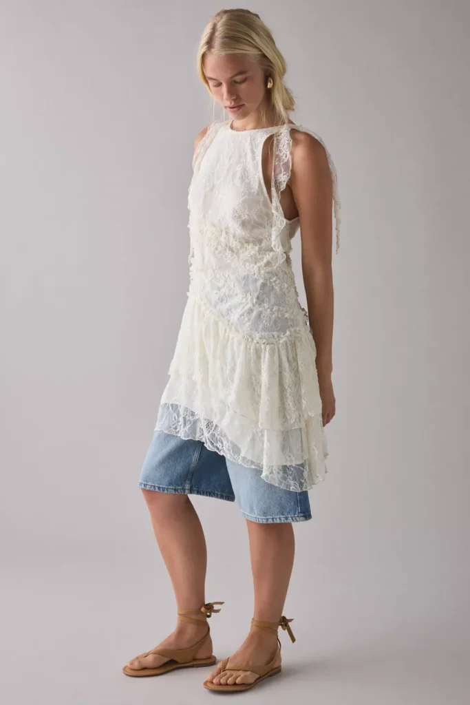 Alicia Asymmetric Cascading Ruffle Lace Mini Dress Full Size Image 4