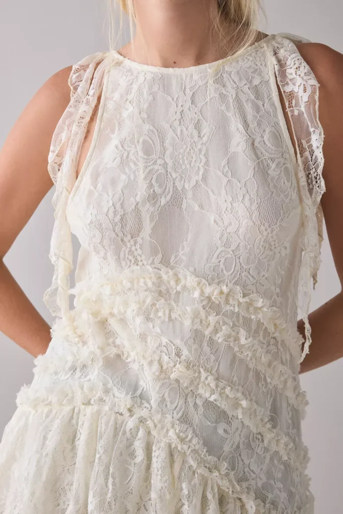 Alicia Asymmetric Cascading Ruffle Lace Mini Dress Full Size Image 2