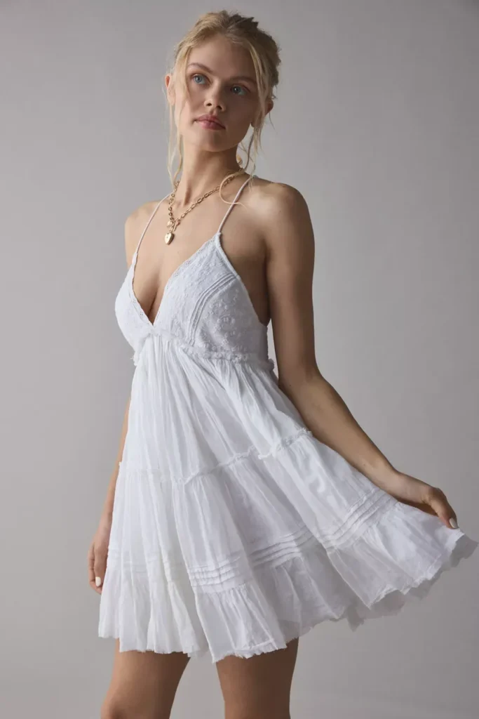 Aria Strappy Tiered Ruffle Babydoll Mini Dress Full Size Image 3