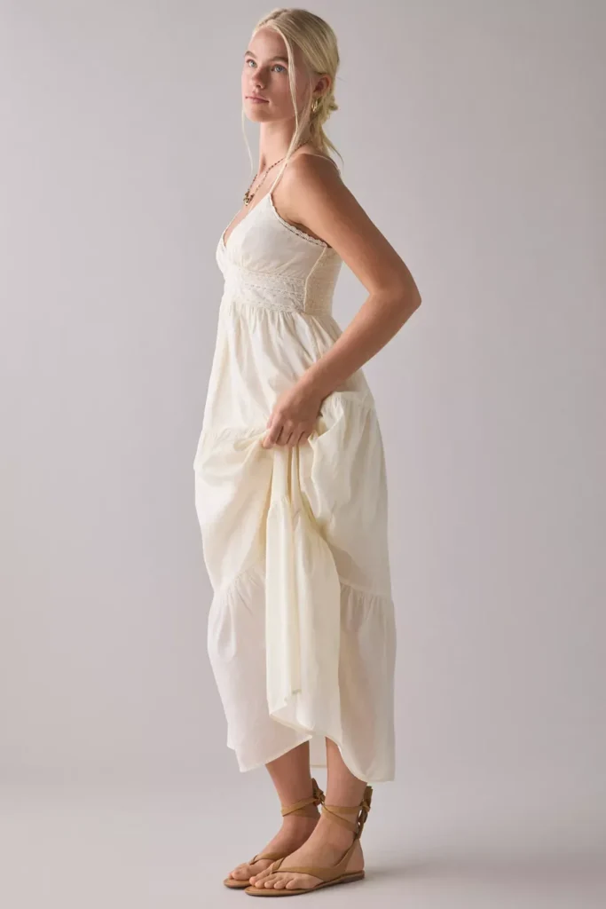 Serafina Lace Trim Tiered Babydoll Maxi Dress Full Size Image 4