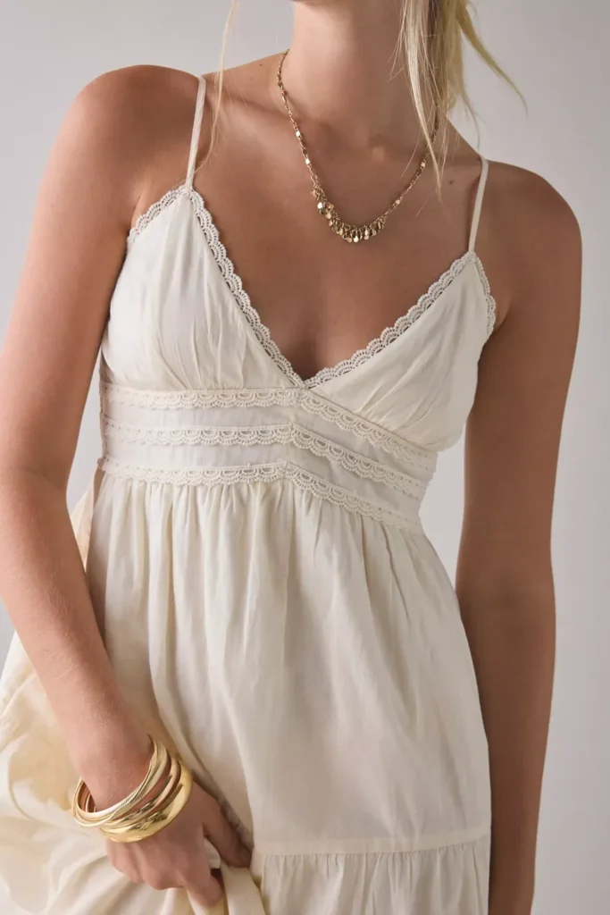 Serafina Lace Trim Tiered Babydoll Maxi Dress Full Size Image 5