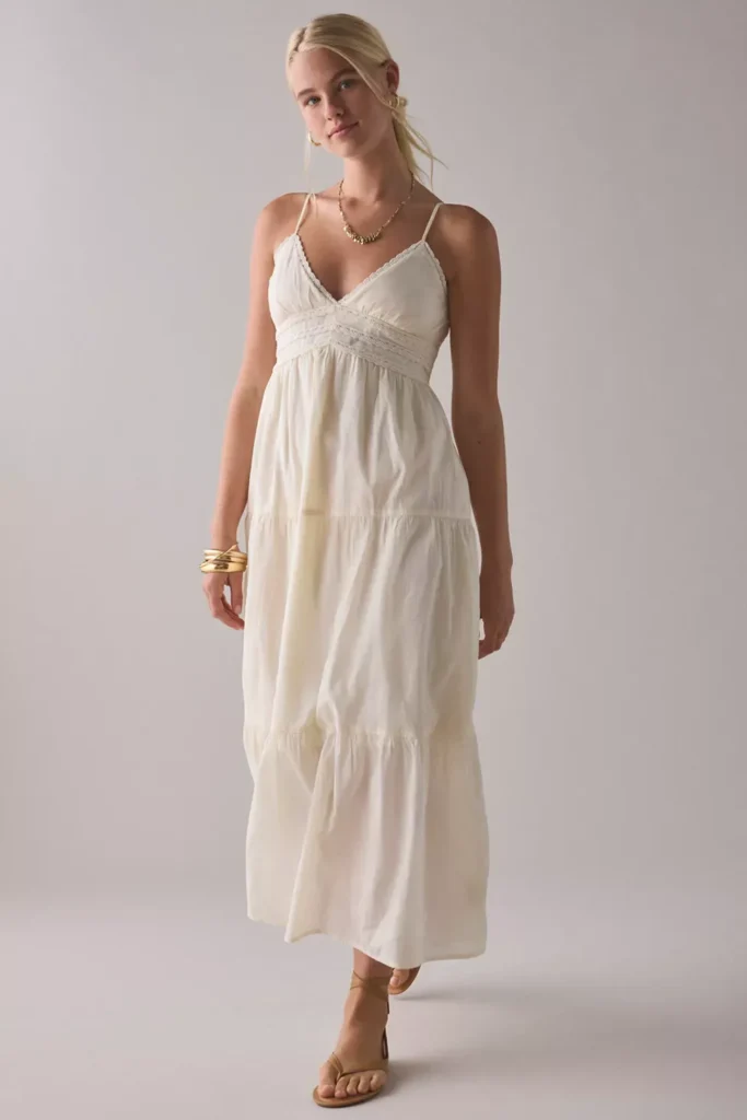 Serafina Lace Trim Tiered Babydoll Maxi Dress Full Size Image 1