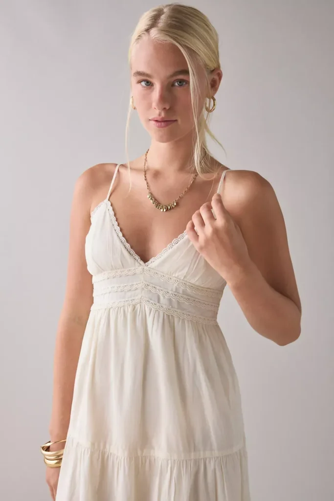 Serafina Lace Trim Tiered Babydoll Maxi Dress Full Size Image 2