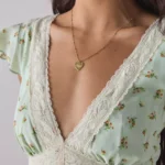 Green Floral Satin V-Neck Lace Trim Mini Dress Thumbnail 3