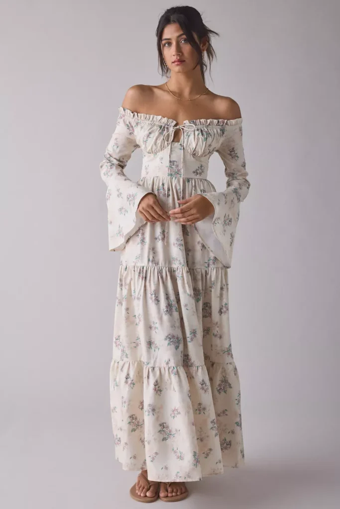 Off-The-Shoulder Bell Sleeve Maxi Dress Full Size Image 1