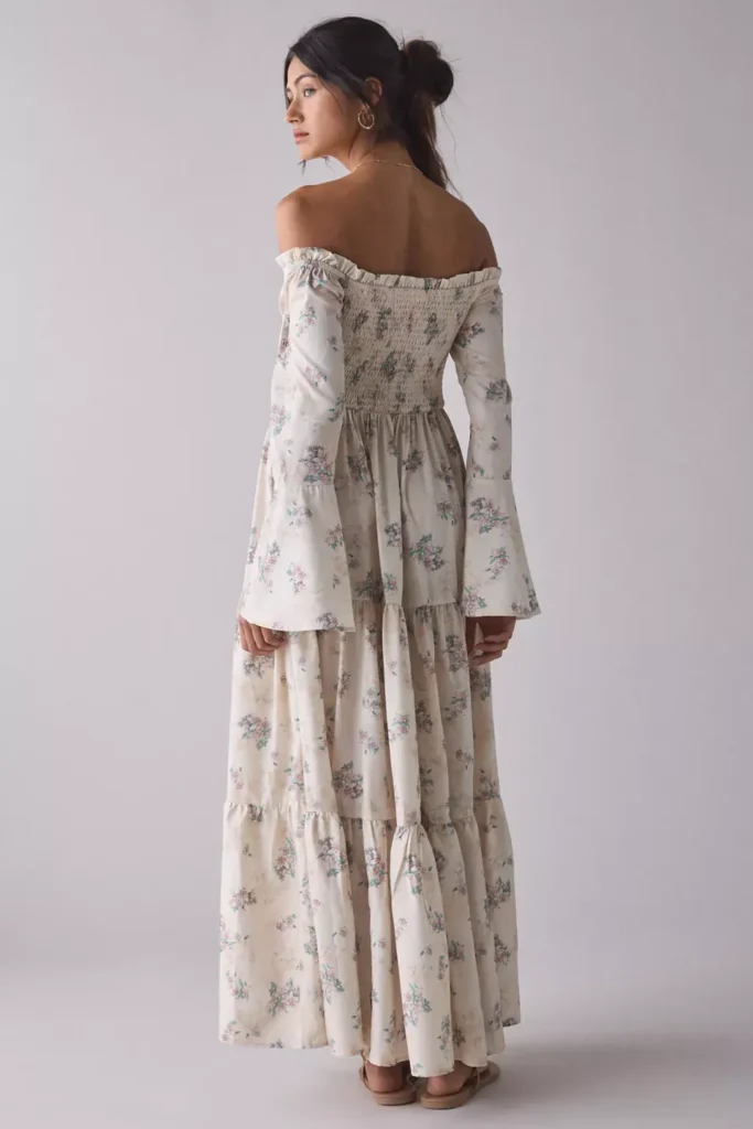 Off-The-Shoulder Bell Sleeve Maxi Dress Full Size Image 3