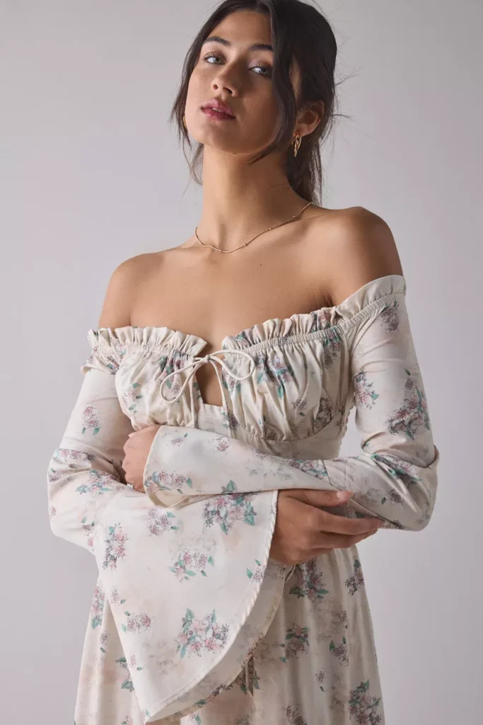 Off-The-Shoulder Bell Sleeve Maxi Dress Full Size Image 2