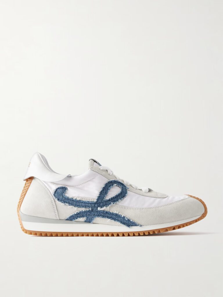 Flow Runner Denim-Trimmed Shell and Suede Sneakers Full Size Image 1