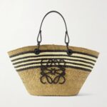 Paula’s Ibiza Anagram Basket Medium Leather-Trimmed Striped Raffia Tote Thumbnail 1