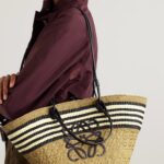 Paula’s Ibiza Anagram Basket Medium Leather-Trimmed Striped Raffia Tote Thumbnail 2