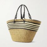 Paula’s Ibiza Anagram Basket Medium Leather-Trimmed Striped Raffia Tote Thumbnail 4