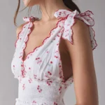 Soria Cherry Plunging Tie-Strap Smocked Mini Dress Thumbnail 2