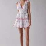 Soria Cherry Plunging Tie-Strap Smocked Mini Dress Thumbnail 1