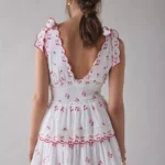 Soria Cherry Plunging Tie-Strap Smocked Mini Dress Thumbnail 3