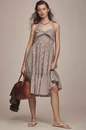 MAEVE Halter Bow-Front Midi Dress