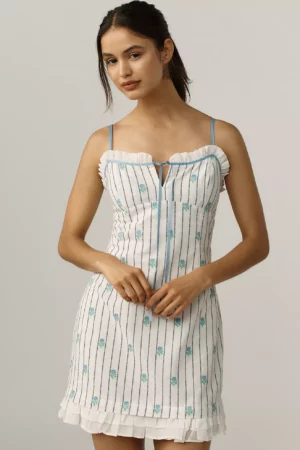 MAEVE Sleeveless Jacquard Ruffle-Hem Mini Dress