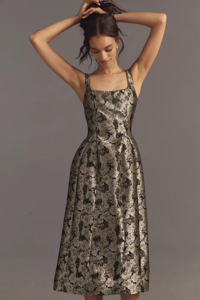 Sleeveless Square-Neck Fit & Flare Midi Dress Full Size Image 3