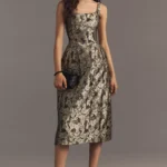 Sleeveless Square-Neck Fit & Flare Midi Dress Thumbnail 1