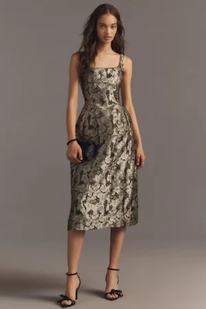 MAEVE Sleeveless Square-Neck Fit & Flare Midi Dress