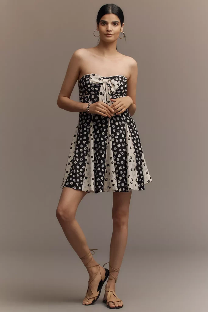 Strapless Bow-Front Swing Mini Dress Full Size Image 1