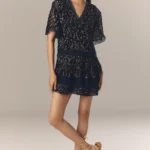 V-Neck Lurex Tiered Mini Dress Thumbnail 1