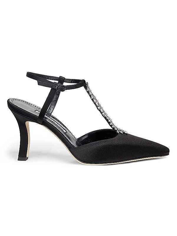 Sufik Satin Embellished T-Strap Pumps Full Size Image 1