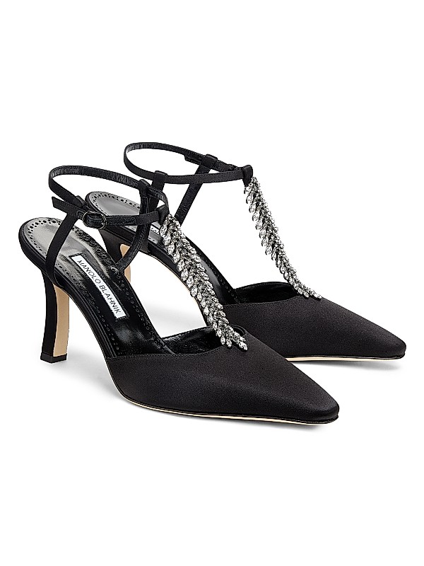 Sufik Satin Embellished T-Strap Pumps Full Size Image 3