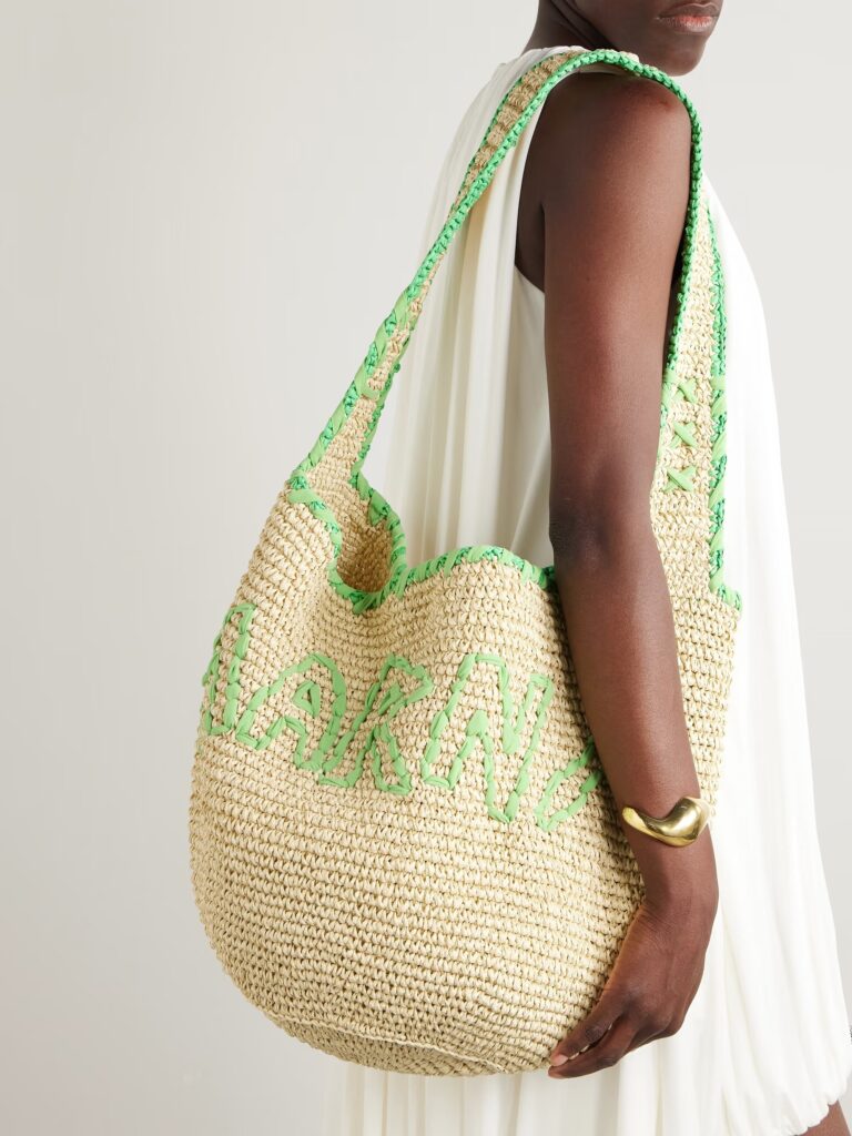 Embroidered Raffia Tote Full Size Image 3