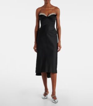 ALEXANDER MCQUEEN Embellished Satin Midi Dress