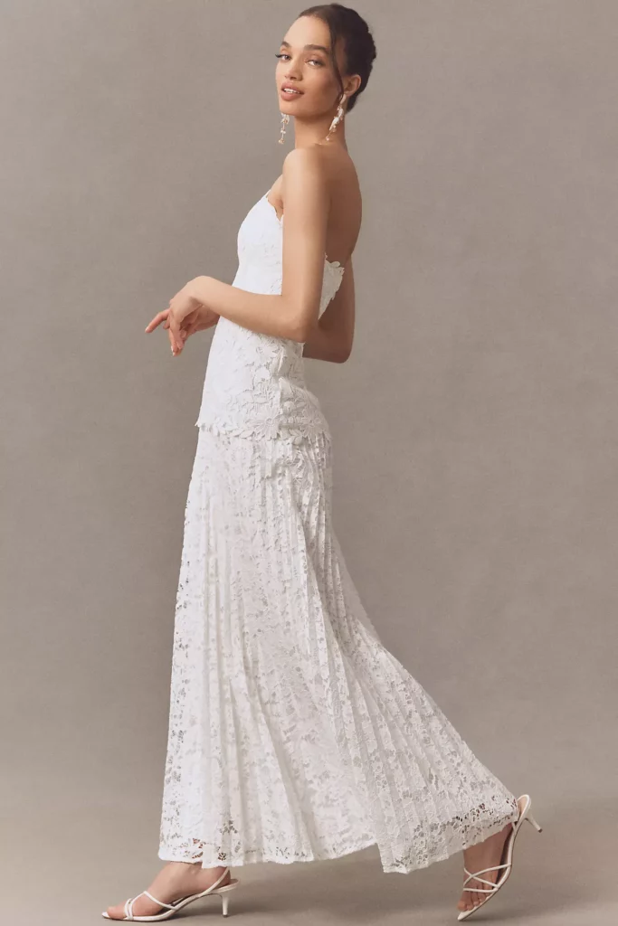 Norelle Strapless Lace Pleated Maxi Dress Full Size Image 3