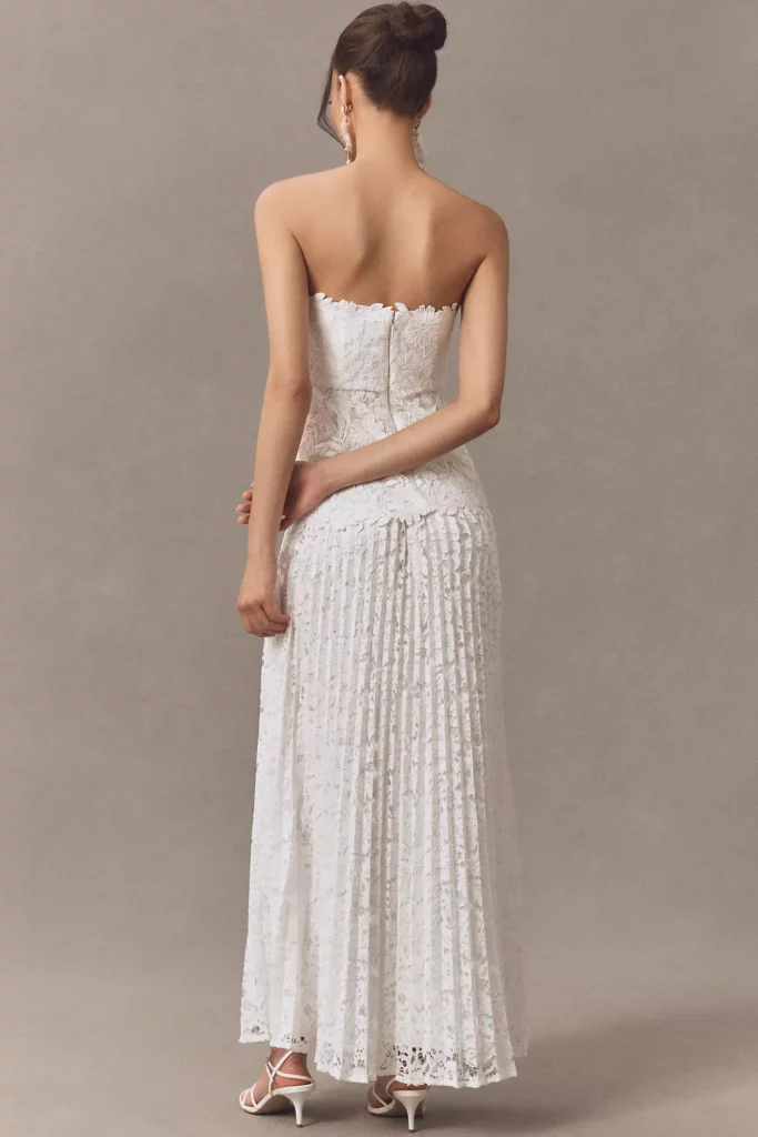 Norelle Strapless Lace Pleated Maxi Dress Full Size Image 4