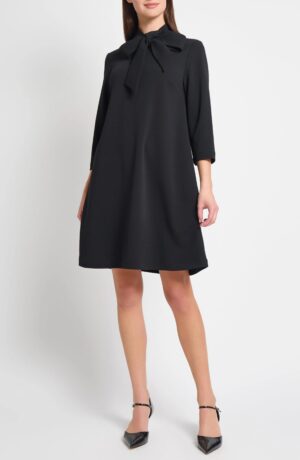 MING WANG Bow Neck Stretch Deco Crepe Shift Top