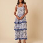 Woodblock Printed Tiered Rowan Midi Dress Thumbnail 3