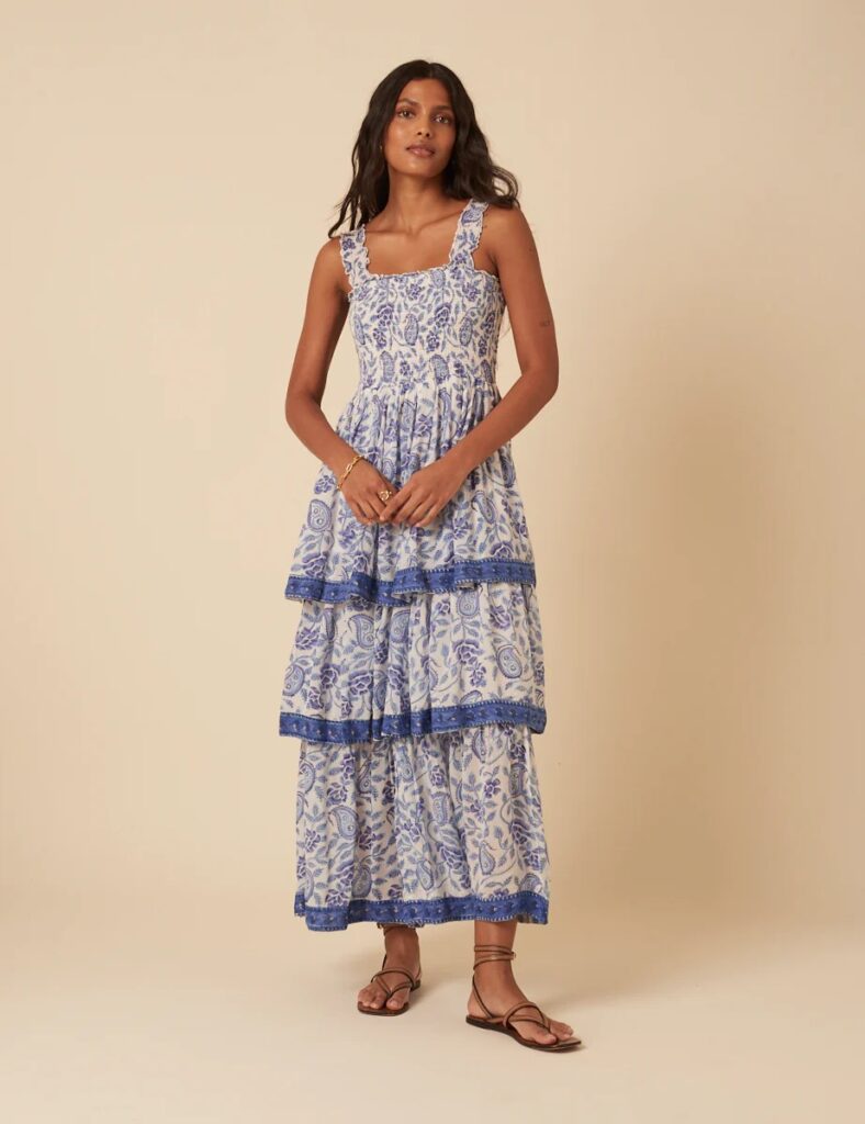 Woodblock Printed Tiered Rowan Midi Dress Full Size Image 3