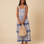 Woodblock Printed Tiered Rowan Midi Dress Thumbnail 1
